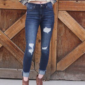 Kancan High Rise Hem Detail Ankle Skinny